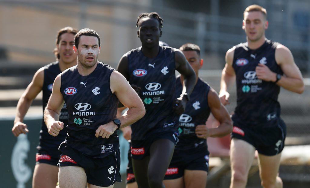Mitch McGovern of the Carlton Football Club in action during a training session